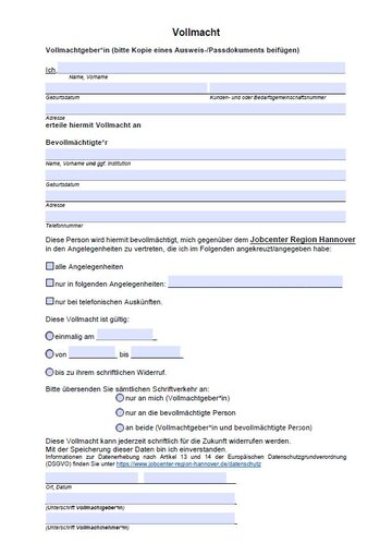 Vertretungsvollmacht - Jobcenter Region Hannover